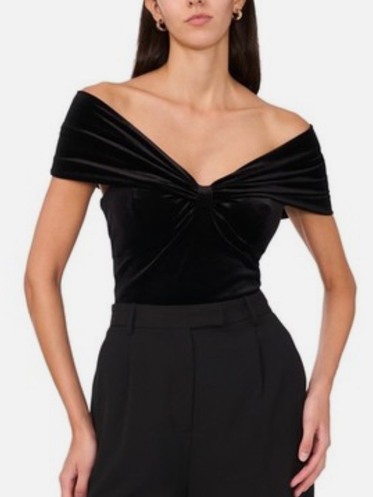Parker Black Velvet Twist Front Strapless Top